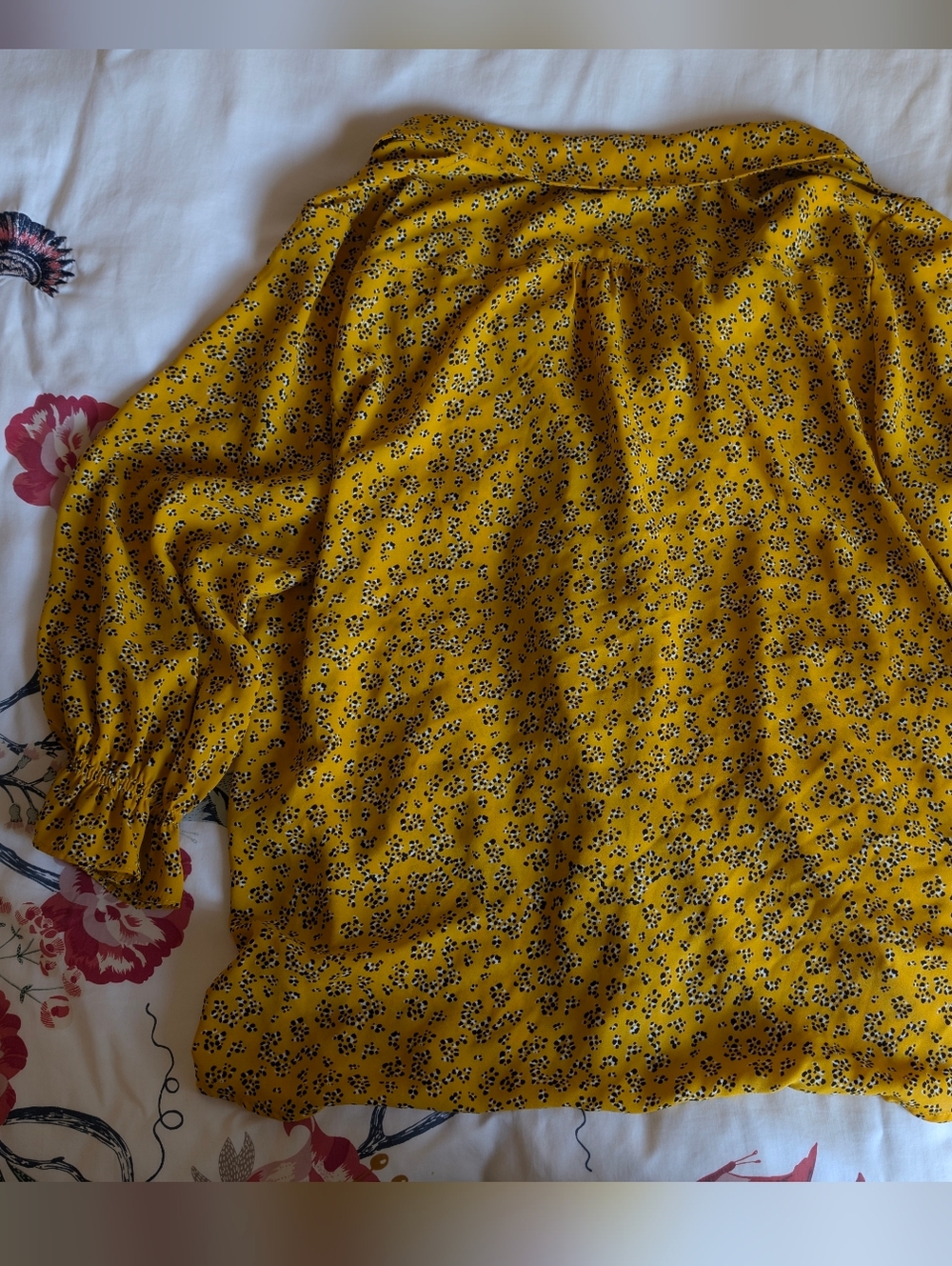 Karl Lagerfeld Mustard Yellow Floral Button-Front Blouse - Picture 2 of 3